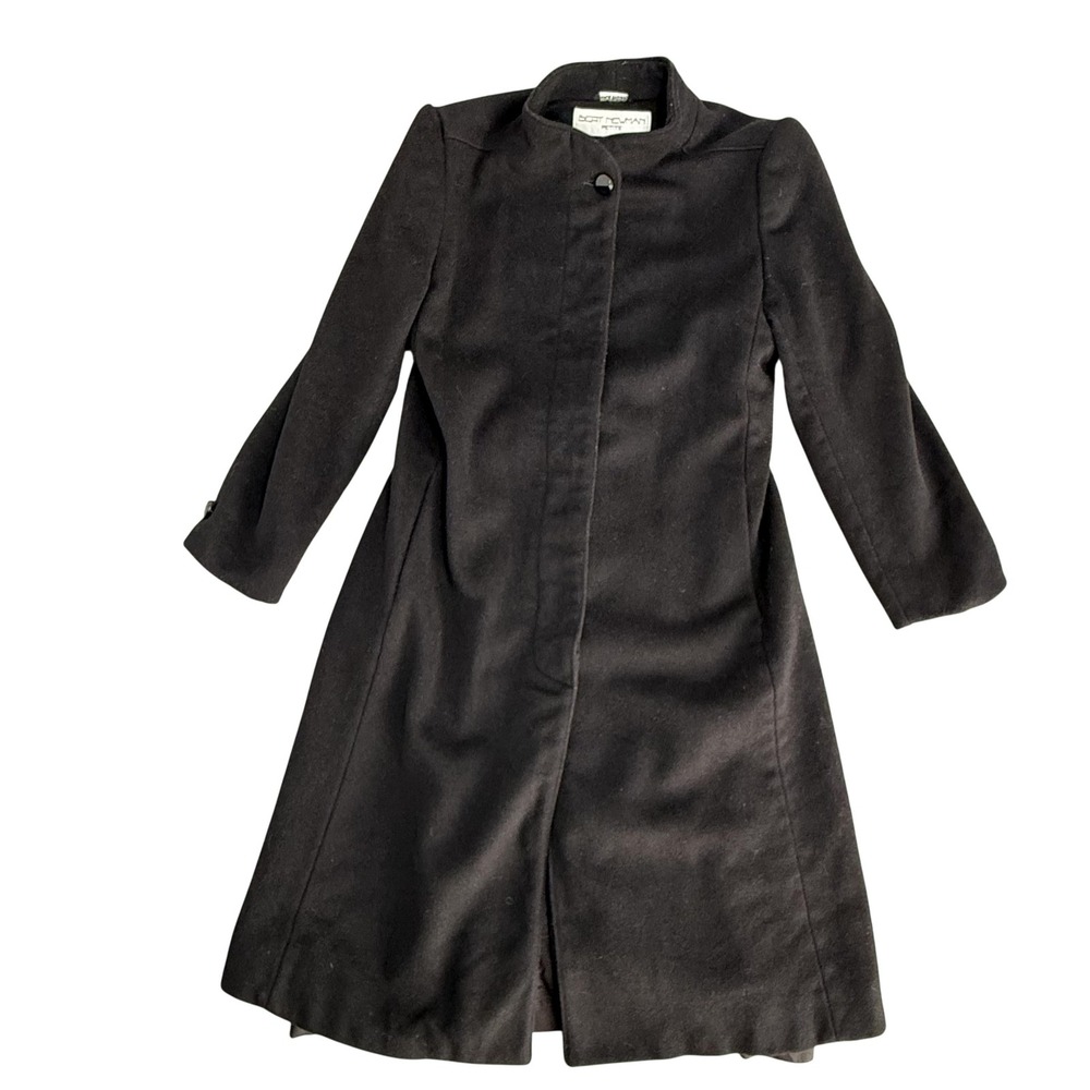 Bert‎ Newman Coat Womens 6 Petite Black Wool Long Button Front Overcoat Made USA